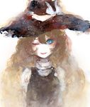  bad_id bad_pixiv_id blonde_hair blue_eyes bonnou-s-rice faux_traditional_media hat kirisame_marisa long_hair no_nose one_eye_closed solo touhou upper_body witch_hat 