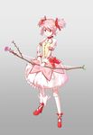  arrow bad_id bad_pixiv_id bow bow_(weapon) bubble_skirt choker dress flower gloves grey_background hair_bow kaname_madoka magical_girl mahou_shoujo_madoka_magica pink_eyes pink_flower pink_hair pink_rose rose short_twintails simple_background skirt solo soul_gem tokumaro twintails weapon 