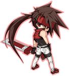  belt brown_hair enon-chan forehead_protector full_body gloves guilty_gear left-handed long_hair looking_back male_focus pants ponytail red_eyes shoes sol_badguy solo sword weapon 