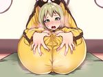  ass blonde_hair blush bodysuit breasts contortion flexible folded green_eyes huang_baoling impossible_clothes legs_over_head medium_breasts open_mouth pretzel_pose pussy riko_(k_riko) skin_tight solo spread_pussy spread_pussy_under_clothes sweat tiger_&amp;_bunny yellow_bodysuit 