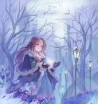  absurdres castle coat derivative_work flower gloves highres huanghongqiang long_hair original solo tree winter 