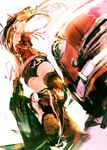  blonde_hair car dutch_angle from_behind from_below from_ground ground_vehicle highres long_hair motor_vehicle original short_shorts shorts sketch so-bin solo thighhighs 