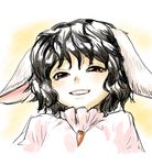  animal_ears black_hair bunny_ears dress face inaba_tewi jewelry looking_at_viewer pendant pink_dress portrait red_eyes shiba_itsuki short_hair sketch smile solo touhou wavy_hair 