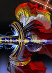  absurdres artoria_pendragon_(all) belt blonde_hair bow caliburn cape fate/stay_night fate/zero fate_(series) green_eyes hair_bow highres ponytail profile saber solo song_(463504747) sword weapon 