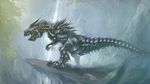  bird claws cyl1981 dinosaur fangs grimlock highres mecha no_humans robot scenery solo tail transformers water waterfall 
