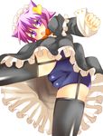  animal_ears black_legwear cat_ears highres komeiji_satori maid purple_eyes purple_hair solo swimsuit swimsuit_under_clothes thighhighs touhou zamudelin 