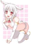  absurdres all_fours animal_ears boots breasts bunny_ears bunny_tail cleavage detached_sleeves highres original panties red_eyes short_hair small_breasts solo tail takayuki_hiyori thigh_boots thighhighs underwear white_hair 