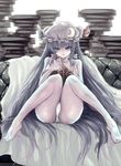  bad_hands bad_id bad_pixiv_id bare_legs barefoot book bow collarbone couch hair_bow highres legs light_smile long_hair looking_at_viewer motida panties patchouli_knowledge purple_eyes purple_hair seductive_smile sitting smile solo spread_legs topless touhou underwear underwear_only very_long_hair white_panties 