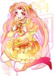  :d bad_id bad_pixiv_id bass_clef beamed_eighth_notes boots bow brooch bubble_skirt choker circlet cure_muse_(yellow) dress earrings eyelashes frills full_body happy heart hoe_satsuki jewelry knee_boots kneeling long_hair magical_girl musical_note open_mouth orange_hair precure red_eyes ribbon sharp_sign shirabe_ako sixteenth_note skirt smile solo suite_precure treble_clef yellow_bow yellow_choker 