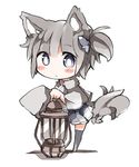  animal_ears blush_stickers cat_ears cat_tail chibi grey_eyes grey_legwear hair_ribbon kotatu_(akaki01aoki00) lamp original ribbon shirt silver_hair skirt solo tail thighhighs twintails zettai_ryouiki 