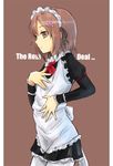  apron bad_id bad_pixiv_id blush boku_wa_tomodachi_ga_sukunai bow brown_eyes brown_hair flower hair_flower hair_ornament kusunoki_yukimura maid maid_headdress pantyhose pt short_hair solo white_legwear 