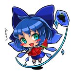  ahoge aqua_eyes ascot atyuto bad_id bad_pixiv_id blue_dress blue_hair blush_stickers bow cirno dress food frog frozen frozen_frog full_body hair_bow open_mouth popsicle smile solo touhou transparent_background wings 