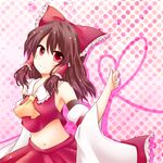  armpits ascot bow brown_hair chiya detached_sleeves frills hair_bow hair_tubes hakurei_reimu heart heart_of_string highres midriff navel polka_dot polka_dot_background red_eyes skirt solo star touhou 