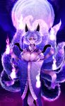  animal_ears black_sclera fire fox_ears fox_tail highres hitodama moon rouge_(artist) solo tail touhou yakumo_ran 