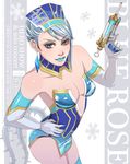  bad_id bad_pixiv_id bare_shoulders blue_eyes blue_hair blue_rose_(tiger_&amp;_bunny) breast_padding breasts character_name cocoon_(yuming4976) crystal_earrings earrings elbow_gloves fingernails gloves gun hat jewelry karina_lyle lipstick makeup medium_breasts nipples perspective see-through short_hair solo superhero thighhighs tiger_&amp;_bunny transparent_breasts_pads weapon 