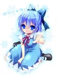  bad_id bad_pixiv_id blue_eyes blush cirno hair_ribbon ice ice_wings kosuzume pointing ribbon snowflakes solo tears touhou wings 