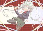  green_eyes green_hair hatsune_miku kuro_(kuroneko_no_kanzume) long_hair milk_carton open_mouth skirt solo sweater thighhighs twintails very_long_hair vocaloid wavy_mouth 