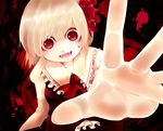  ascot bad_id bad_pixiv_id blonde_hair blood fangs foreshortening hands minnu red_eyes rumia saliva sidelocks solo touhou 