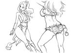  ass back bb_(baalbuddy) breasts butt_crack capcom cuffs denim denim_shorts fatal_fury final_fight from_behind greyscale japanese_clothes large_breasts lineart long_hair monochrome multiple_girls poison_(final_fight) shiranui_mai short_shorts shorts sideboob strapless the_king_of_fighters tubetop very_long_hair 