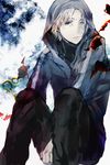  fate/zero fate_(series) heterochromia highres hood hoodie male_focus matou_kariya solo tasumoyu white_hair 