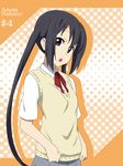  :o black_hair brown_eyes character_name ikari_manatsu k-on! long_hair nakano_azusa school_uniform solo sweater_vest twintails 