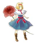  alice_margatroid blonde_hair blue_eyes blush boots capelet dress flower full_body hairband red_flower red_rose rose short_hair simple_background solo touhou ut_pictura_poesis 