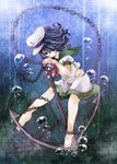  anchor barefoot black_hair bubble chain cuffs edo. hat murasa_minamitsu sailor sailor_collar_lift sailor_hat short_hair shorts solo touhou underwater 