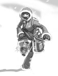  backpack bag balaclava boots daniel_macgregor explosive fur_trim gloves grenade greyscale gun hood lost_planet lost_planet_colonies monochrome solo submachine_gun weapon winter_clothes 