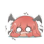  blush chibi dekasudachin detached_wings head_wings koa_(phrase) koakuma mini_wings no_humans o_o open_mouth pun red_hair simple_background solo takoluka tears tentacle_hair tentacles touhou translated trembling wavy_mouth white_background wings yukkuri_shiteitte_ne 