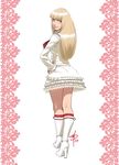  blonde_hair blue_eyes boots daniel_macgregor frills hand_on_hip high_heels knee_boots lili_(tekken) lips long_hair looking_back nose shoes signature skirt solo tekken white_skirt 