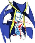  blood blue_skin capcom darkstalkers demon guro jedah_dohma red_eyes simple_background vampire_(game) 