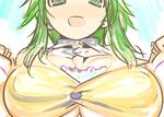  bad_id bad_pixiv_id bikini breasts cleavage collar green_eyes green_hair gumi head_out_of_frame kaqo large_breasts long_hair solo swimsuit vocaloid 
