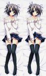  absurdres black_legwear blush bulge chikotam dakimakura erection erection_under_clothes highres kiss_to_lord_to_darjeeling lying male_focus multiple_views on_back otoko_no_ko panties purple_eyes sanjouji_shinobu short_hair skirt smile thighhighs underwear white_panties 