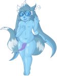  2019 alpha_channel anthro bed blue_eyes blue_fur canine digital_media_(artwork) erection eyewear fennec fox fur girly glasses hi_res knot looking_at_viewer lying male mammal navel nude on_back on_bed penis petri petrovolt pillow saliva simple_background smile solo standing tapering_penis tongue transparent_background 