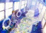  ahoge bag bird blonde_hair book clownfish fish flower grass kappa light_rays neyagi original penguin revision sitting solo sunbeam sunlight surreal train_interior vanishing_point yellow_eyes 