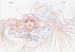  artist_request breasts cape cleavage color_trace highres long_hair macross macross_frontier macross_frontier:_itsuwari_no_utahime medium_breasts production_art sheryl_nome sketch solo 