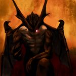 1boy bat_wings claws dark demon devilman fudou_akira male male_focus muscle red_eyes solo wings 