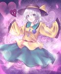  absurdres bad_id bad_pixiv_id bow eyeball green_eyes hat heart highres komeiji_koishi kotonoman open_mouth short_hair silver_hair skirt sleeves_past_wrists smile solo third_eye touhou 