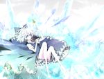  bad_id bad_pixiv_id bloomers blue_eyes bow cirno dress frills frog hair_bow ice silver_hair solo touhou underwear yume_koucha 