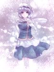  bad_id bad_pixiv_id blue_eyes blush breasts expressionless hat kotonoman lavender_hair letty_whiterock medium_breasts scarf short_hair skirt smile snow snowflakes solo standing touhou white_scarf wind 