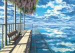  black_cat cat cloud day flower ginga_tetsudou_no_yoru leaf light_rays no_humans outdoors plant railing railroad_tracks scenery setsuri_(tubaki) shade sky sunbeam sunlight surreal train_station vines wisteria 