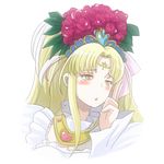  aphrodite_(suite_precure) blonde_hair blush brown_eyes circlet crown flower h26r hair_flower hair_ornament long_hair precure queen red_flower red_rose rose sidelocks solo suite_precure 