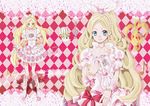  argyle argyle_background bad_id bad_pixiv_id blonde_hair blue_eyes boon@to boots bow braid brooch choker cure_rhythm dress dual_persona earrings fairy_tone frills gathers green_eyes hair_ribbon hairband heart jewelry long_hair magical_girl minamino_kanade multiple_girls musical_note precure puffy_sleeves ribbon smile suite_precure wrist_cuffs 