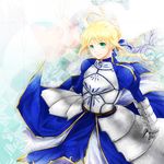  ahoge armor armored_dress artoria_pendragon_(all) bad_id bad_pixiv_id blonde_hair dress fate/stay_night fate_(series) faulds gauntlets green_eyes hair_ribbon ribbon saber solo wolf025 