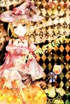  argyle argyle_background bad_id bad_pixiv_id blonde_hair blue_eyes boots ebisu_kana hair_ornament hair_ribbon hairclip halloween hat kagamine_rin ribbon short_hair skirt smile solo trick_or_treat vocaloid witch_hat 