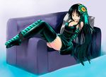  1girl akiyama_mio arms_behind_back bdsm black_eyes black_hair bondage bound couch don&#039;t_say_&quot;lazy&quot; don't_say_&quot;lazy&quot; elbow_gloves gag gloves k-on! legs long_hair mikami_mika mismatched_legwear mismatched_thighhighs photoshop ribbon solo striped striped_legwear thighhighs zettai_ryouiki 