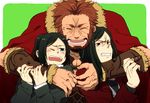  bad_id bad_pixiv_id bangs beard black_hair bob_cut closed_eyes dual_persona facial_hair fate/zero fate_(series) green_eyes group_hug hug long_hair lord_el-melloi_ii male_focus multiple_boys nokokoro older open_mouth parted_bangs red_hair rider_(fate/zero) smile spoilers time_paradox waver_velvet 