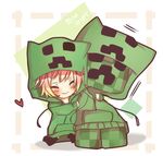  blonde_hair blush chibi closed_eyes creeparka creeper hug minecraft personification smile tosura-ayato 