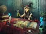  bad_id bad_pixiv_id banned_artist book bug butterfly feathers globe gloves hat ink insect original pocket_watch seafh skull solo test_tube watch witch witch_hat 