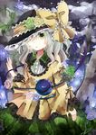  bad_id bad_pixiv_id blue_flower blue_rose embellished_costume flower frills green_eyes green_flower green_rose grey_rose hat hat_ribbon jaku_sono komeiji_koishi petals pillar pink_flower pink_rose plant ribbon rose shirt silver_hair skirt solo third_eye touhou vines yellow_flower yellow_rose 